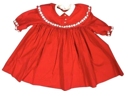 VTG 1950s Red Girl Party Dress Daisy Trim Applique Toddler Size 3T - Image 1 of 4