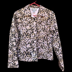 New Direction Blazer Womens Size Medium Pink Leopard Twill Embellished Jacket - Bild 1 von 3