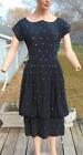 VTG 50s Massar Original Black Rayon Bubble Skirt Dress w Rhinestones 24W