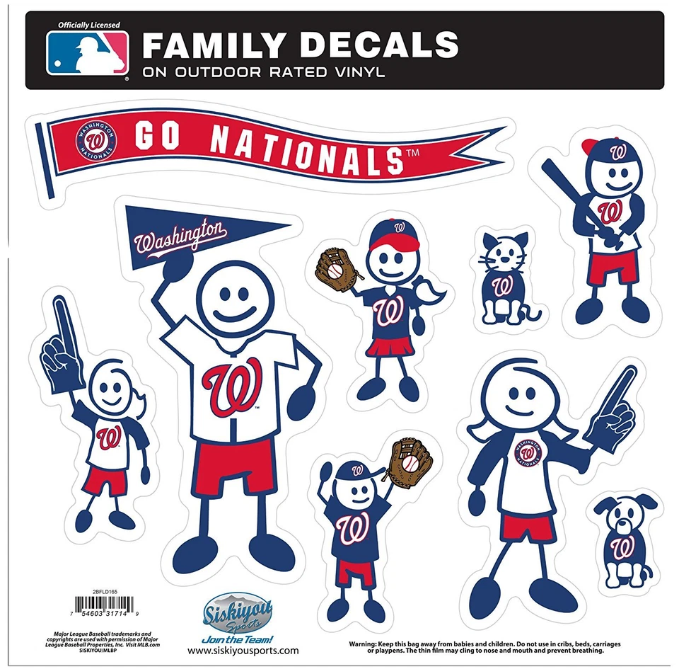 Washington Nationals 9 Piece Jumbo Family Decals (NEW) Auto Car Stickers Emblems - Image 1 of 1