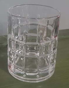 Crystal Clear Low Ball Whiskey Glass Grid Square Pattern 4" - Picture 1 of 10
