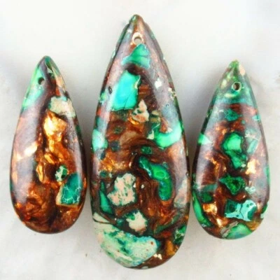 Cuentas colgantes de lágrima de jaspe pirita sedimento de mar verde artificial 3 piezas 18x48 mm Foto 1 de 4