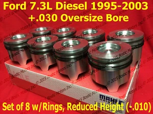 Pistones diésel Ford 7.3 7.3L +.030 de gran tamaño con anillos 95-03 MAHLE Clevite set / 8 - Imagen 1 de 5