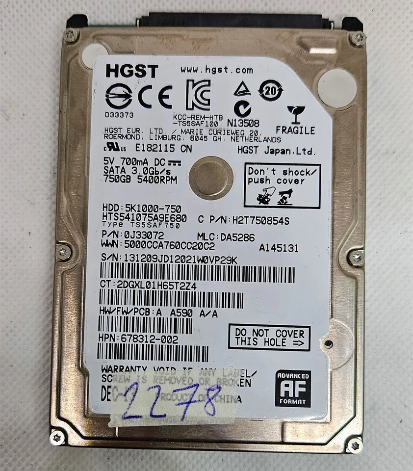 Hard Disk Drive HDD 750GB SATA 2.5 HGST 5K1000-750 - Image 1 of 1