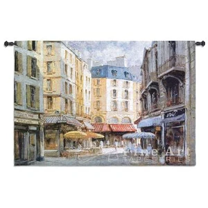 LES PARASOLES TAPESTRY WALL HANGING EUROPEAN CITY SCENE - Picture 1 of 1