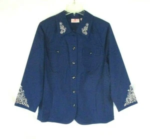 New Quacker Factory Scroll Embellished Jacket Large Blue A280813 Women YK7 - Picture 1 of 6