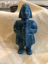 VTG.AZTEC WARRIOR STATUE Sculpture Figurine Turquoise Mayan Tribal Man W/Flute