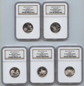 2004-S Silver Proof State Quarter Complete Set of 5 NGC PF69 Ultra Cameo - Picture 1 of 2