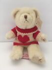 NWT Russ Berrie Heartwarmer Bear Fully Jointed 9” Plush White Red Heart Sweater