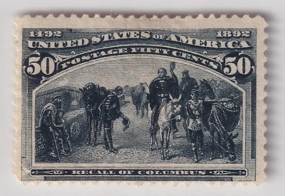 Estampilla de Scott #240 50c de Estados Unidos 'Recall of Columbus'. MRG. Pequeño delgado. CV $450-$200 Foto 1 de 2