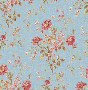 Wallpaper Pink Red Yellow Green Floral Toss on Light Blue Faux, 56 sq ft / bolt - Picture 1 of 1