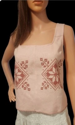 Camiseta sin mangas reciclada hecha de mantel vintage M/L Foto 1 de 4