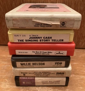 8 Track Tape Lot of 6 tapes Country lot , Hank Sr. Cash Willie Roger Miller Etc. - Picture 1 of 2