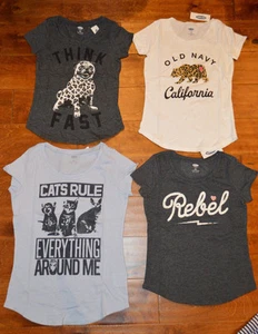 Girl's Old Navy Short Sleeve Graphic T-Shirt Cats Rule Think Fast Rebel Cali Top - Picture 1 of 4