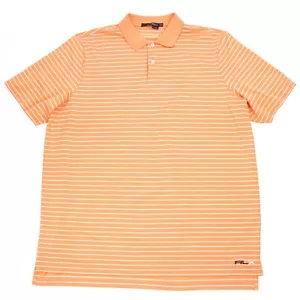 Ralph Lauren RLX Mens 2XL XXL White Orange Stripe Golf Polo Shirt Polyester - Picture 1 of 6