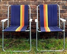 Pair Vintage Mid Century Garden Folding Chairs Camper Van Caravan Retro Fabric B