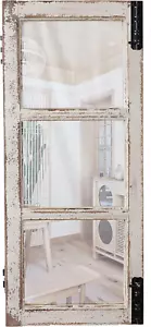 Farmhouse Wood Frame Window Mirror 14" X 33", Vertical Hanging Distressed White - Picture 1 of 8