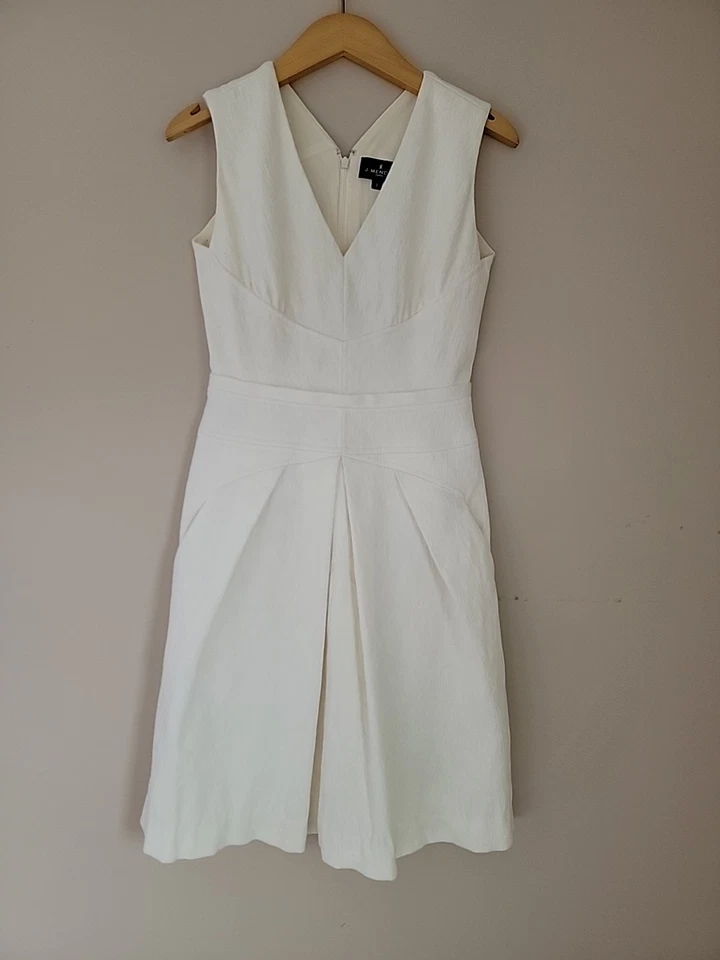 Vestido para mujer J. Mendel Paris marfil cuello en V 6 brocados estructurados plisados mangas Foto 1 de 4