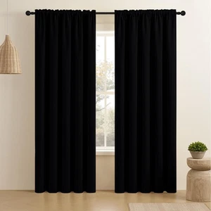 Black Blackout Curtains 84 inch Length 2 Panels Set, Rod Pocket Room Darkenin... - Picture 1 of 9
