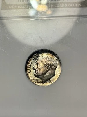 1951-P Roosevelt Dime, NGC MS66FB, Full Bands, Nicely Toned - Image 1 of 3