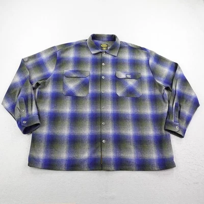 FB County Shirt Mens 6XL Blue Gray Plaid Wool Blend Flannel Button Up Shacket - Image 1 of 4