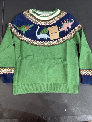 Jersey Mini Boden Niños Mezcla de Algodón Cuello Redondo Isla Justa Dinosaurio en Verde Talla 6-7Y Foto 1 de 3