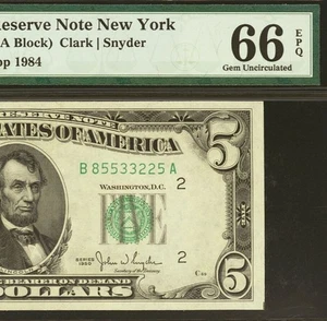 1950 $5 Federal Reserve Note PMG 66EPQ - New York - Wide I - Fr 1961-BWi - Picture 1 of 3