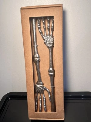 Pottery Barn Skeleton Hands Serving Set Halloween Metal Salad Servers Tongs NIP - Image 1 of 4