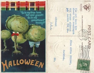 POSTAL ANTIGUA DE HALLOWEEN 1910 con repollos - Imagen 1 de 1