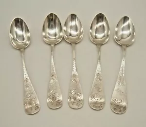 5 ANTIQUE STERLING SILVER BRIGHT CUT SPOONS 19TH CENTURY  - Picture 1 of 9