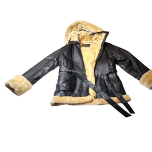 MARCIA COLLECTION ITALIAN MADE  LEATHER JACKET/COAT WITH FUR HOOD SZ XL - Picture 1 of 23
