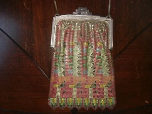 Vintage 1920s Whiting & Davis Art Deco Metal Mesh Purse Handbag Geometric Aztec - Picture 1 of 12