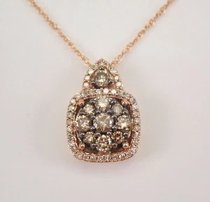 Roségold Cognac und weiß Diamant Halo Cluster Anhänger Halskette 18 Zoll Kette - Bild 1 von 5