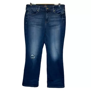 Jeans NYDJ Marilyn dritto taglia 12 elasticizzato effetto invecchiato lavaggio medio blu 27"L - Foto 1 di 9