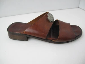 Sesto Meucci Womens Flat Shoes Brown Leather Slip On 7.5 Made in Italy - Picture 1 of 10