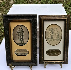Framed Antique Prints PAIR Victorian Music Themed Carved Wood Vintage 1970s - Picture 1 of 24
