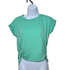 Falls Creek Womens sz L short sleeve shirt top green ruched sides round neck - Picture 1 of 10