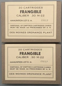 ORDEN DE LOS MONJES. Cal frangible de la Segunda Guerra Mundial. .30 M-22 NUEVA RÉPLICA 20 CAJAS DE MUNICIÓN REDONDAS - Imagen 1 de 12
