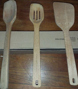 Calphalon 3pc Solid Wood Cooking Utensils Spoon, Slotted Spoon, Spatula. Used! - Picture 1 of 6