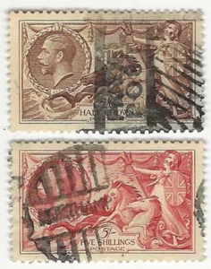 1934 pair of used Great Britain stamps #'s 222-223 King George V; CV $85.00 - Picture 1 of 2