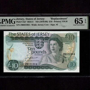 Jersey 10 Pounds 1976-88 P-13a* * PMG Gem Unc 65 EPQ * Replacement * - Picture 1 of 8