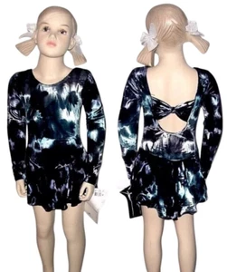 Motionwear Eis Eiskunstlauf Kleid Kind M BLAU Fliege Rücken Tanz Kostüm Neu - Bild 1 von 5