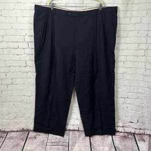 Pronto Uomo Dress Pants 50 Flat Front 100% Pure Virgin Wool Cuffed Formal Black - Picture 1 of 12