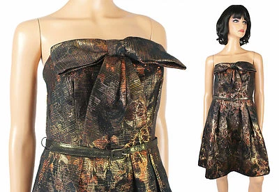 Mini Vestido Corto Sin Tirantes de Baile de graduación Talla 4 S Eva Franco Dorado Negro Bronce Cobre  Foto 1 de 4