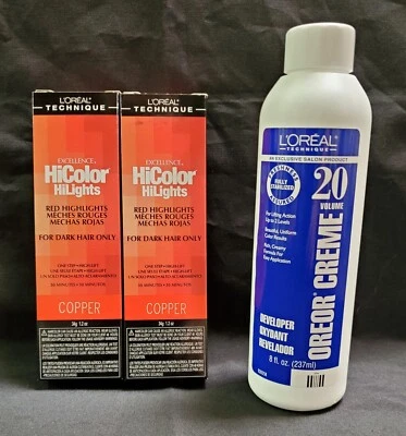 Loreal Excel Hicolor Hilights Cobre 1.2oz (Paquete de 2) con 8oz 20 Vol Oreor Crema Foto 1 de 3