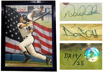 Derek Jeter Firmado Bandera Americana Lienzo Enmarcado AAC HOLO CERTIFICADO DE AUTENTICIDAD /25 Autógrafo Foto 1 de 4