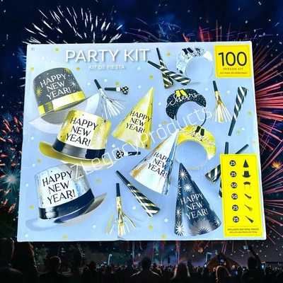 🥳🎆New Years Eve Party Kit. Black, Gold, Silver. For 100 People, 200 Pieces🥳🎆 - Image 1 of 4