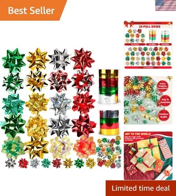 48 Multi-Colored Christmas Gift Bows with 2 Curling Ribbons - Perfect for Gifts - Image 1 of 4