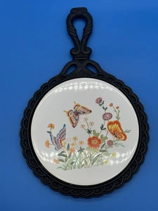 Vintage Gusseisen Keramik Schmetterling Untersetzer hängende Wanddekoration 11" bunt - Bild 1 von 8