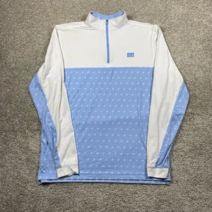 Good Good Golf Men's M Jimmy Q-Zip Golf Sweater Pullover Blue White SPF 50 1/4 - Picture 1 of 8